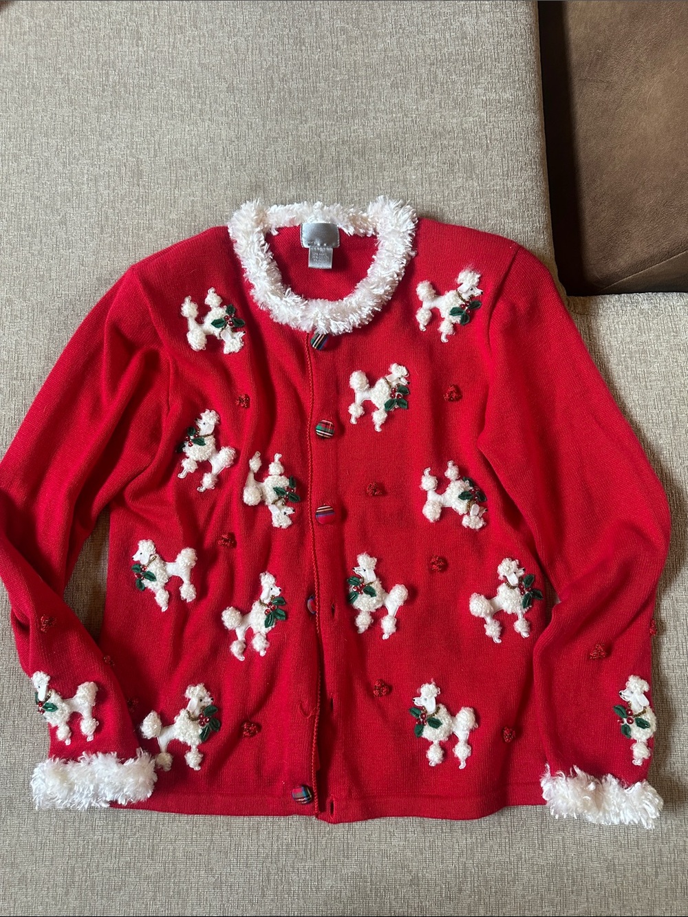 Vintage Berek 90’s Y2K Christmas poodle cardigan sweater Medium